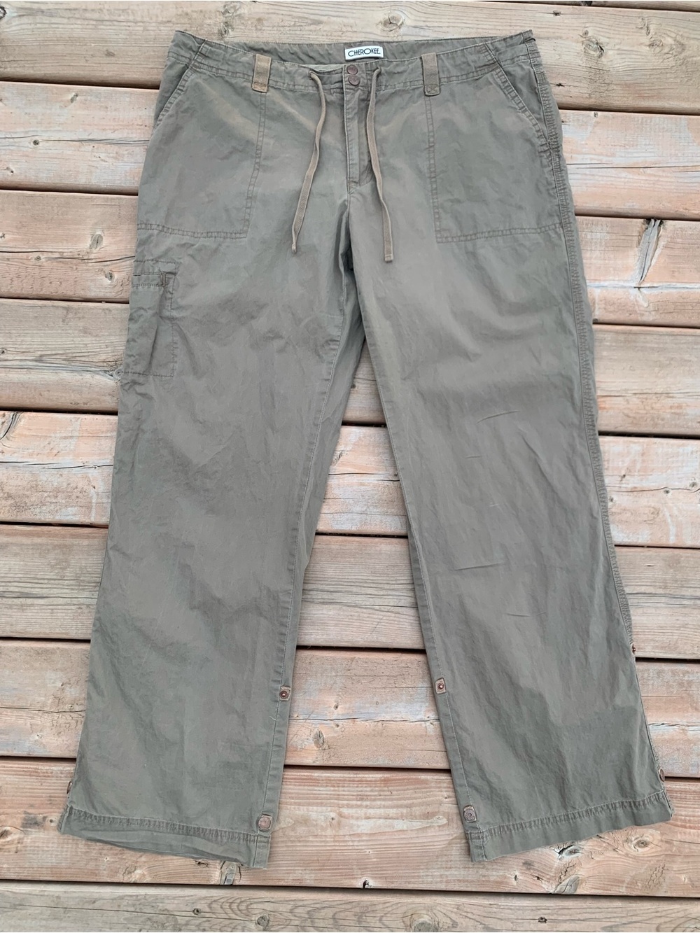 Vintage Y2K Utility Pants Pockets Tie Waist Adjustable Length Cherokee Size 16